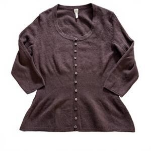 FUTURE PARADISE 100% Cashmere SZ S Cinched Waist 3/4 Sleeve Cocoa Brown Cardigan